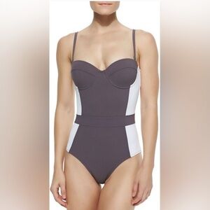 Tory Burch Lipsi Colorblock Black White Bandeau One-Piece Swimsuit, Small